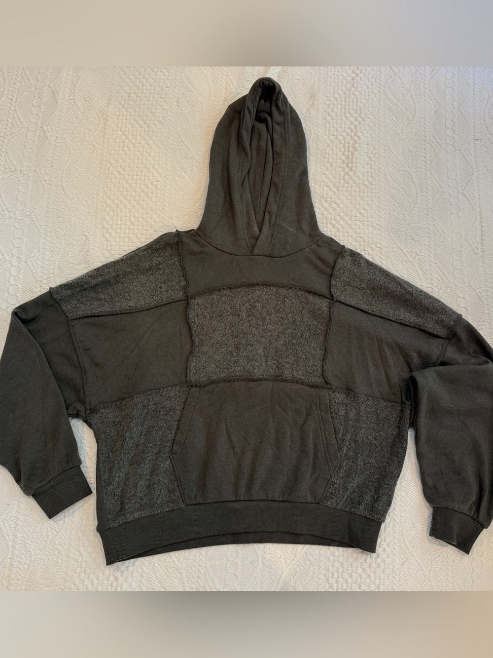 NWT Aerie Gray Hoodie Sweatshirt Pullover Patchwork Soft Comfy beach sz XS